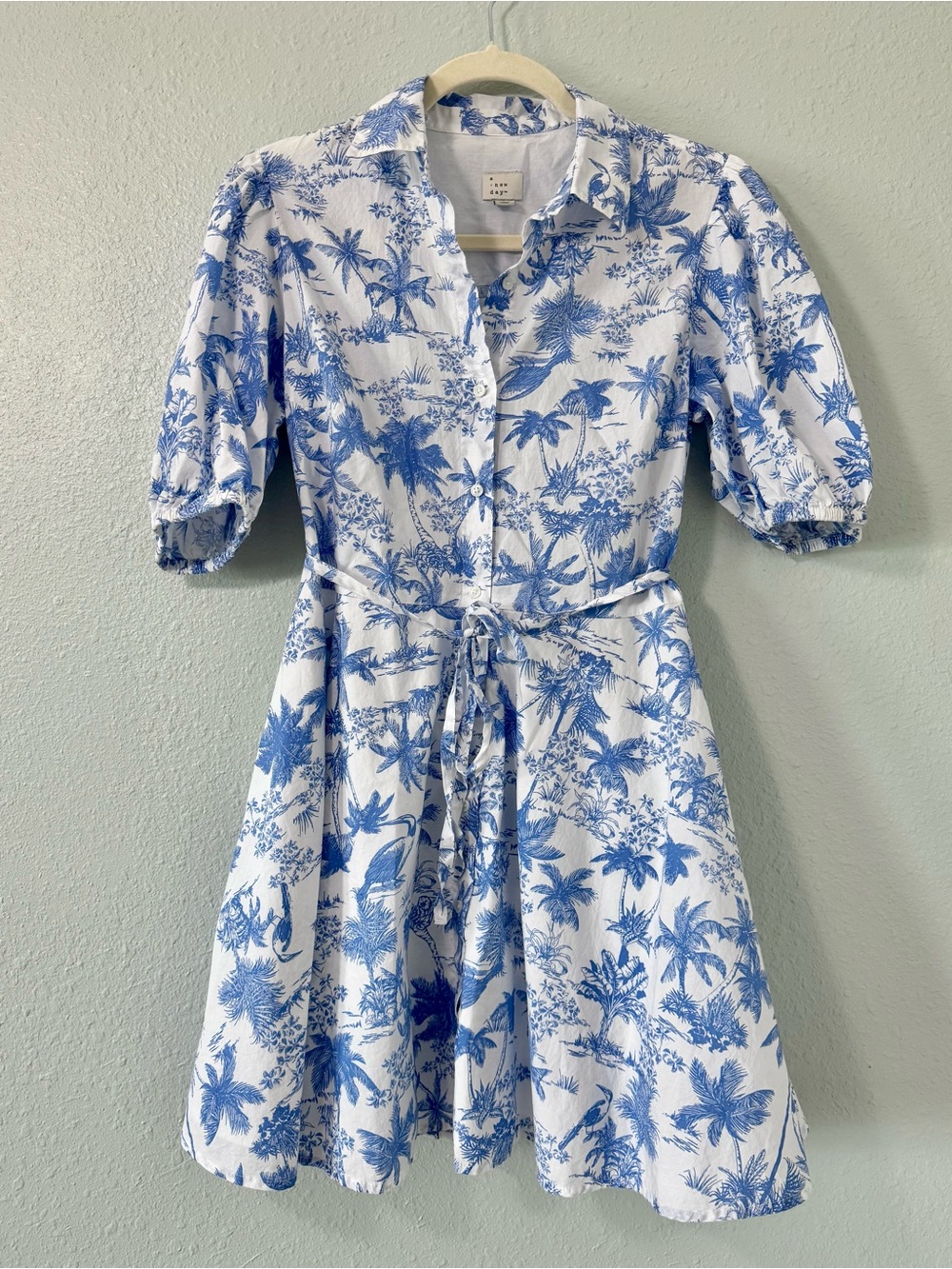 a new day Blue & White Tropical Mini Dress